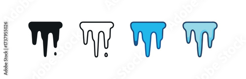 Vector icon waterfall icicles four styles black solid glyph outline minimal flat multicolor filled cartoon flat shaded.