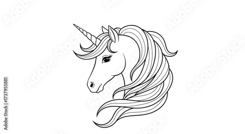 A majestic unicorn with a flowing mane and a spiraling horn.