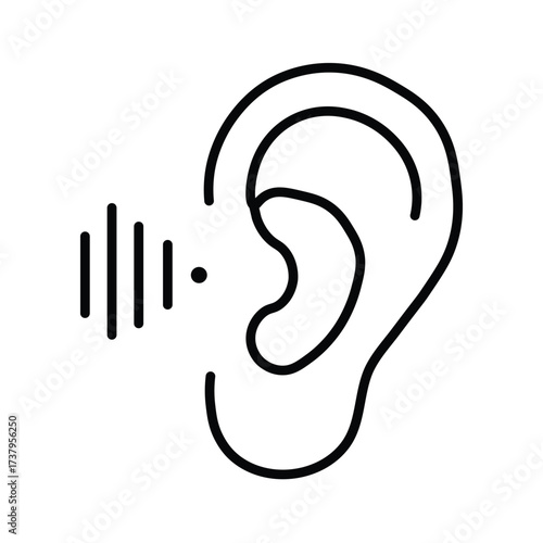 Audio Perception: A minimalist line drawing captures the essence of hearing, featuring an ear paired with sound waves, symbolizing sound and auditory perception.