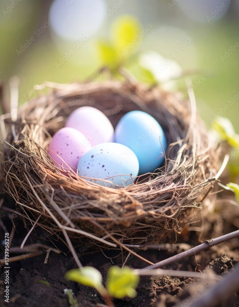 Fototapeta premium Easter eggs in bird nest