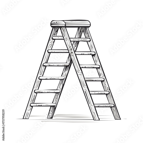 Hand drawn wooden A frame stepladder sketch illustration for construction and repair concepts