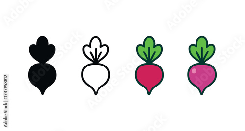 Vector icon beetroot four styles black solid glyph outline minimal flat multicolor filled cartoon flat shaded.