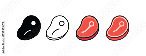 Vector icon steak four styles black solid glyph outline minimal flat multicolor filled cartoon flat shaded.
