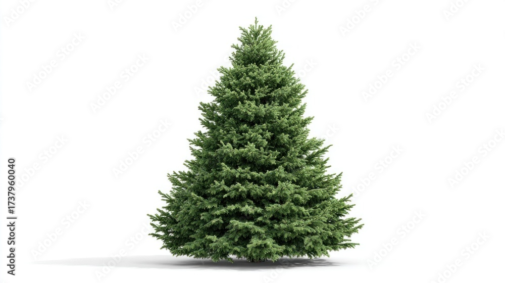 Fototapeta premium Undecorated Christmas tree standing alone on a white background