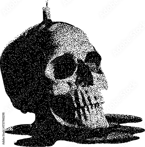 A Skull with a Candle on Top, Melting into a Pool of Darkness