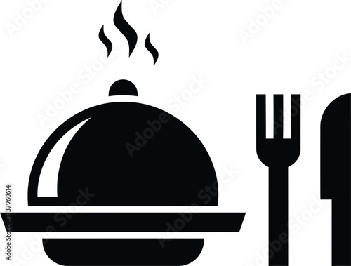 Hot meal served under a cloche with fork and knife