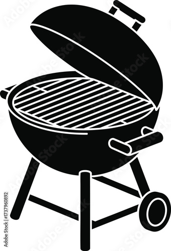 Classic black kettle grill with open lid and grates