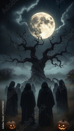 halloween night scene with moon