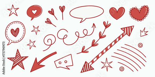collection of hand drawn red doodle elements inclu
