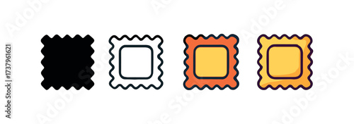 Vector icon ravioli four styles black solid glyph outline minimal flat multicolor filled cartoon flat shaded.