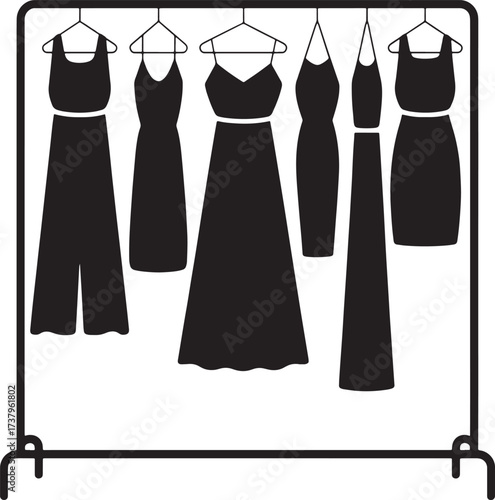 Clothing Rack with Dresses Boutique Display Fashion Apparels Garment Store Outfits