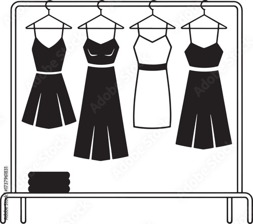 Dress Collection Displayed on Clothing Rack Clothes Store Fashion Boutique Apparels