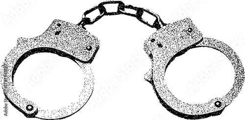 Black and White Illustration of Handcuffs Connected by a Chain