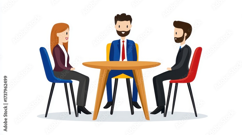 Fototapeta premium Pixel Art Business Meeting Illustration Three People at Round Table