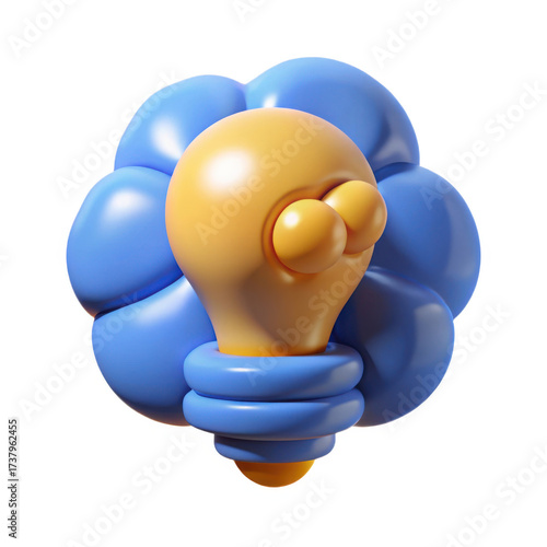 Stylized brain with lightbulb idea symbol isolated on transparent background