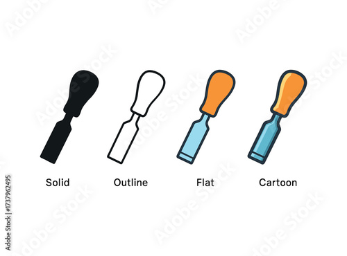 Vector icon chisel four styles black solid glyph outline minimal flat multicolor filled cartoon flat shaded.