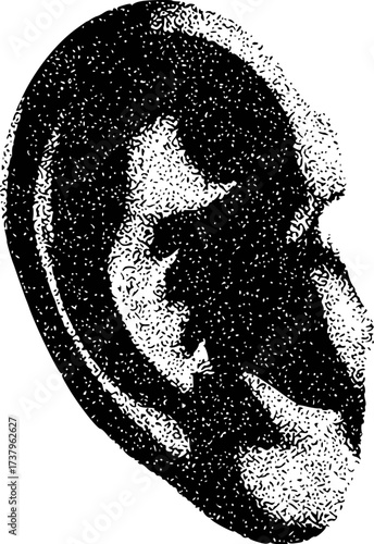 Black and White Stippled Illustration of a Human Ear