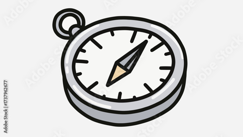 A simple and classic doodle-style illustration of a pocket compass, a timeless and essential icon for navigation, direction, travel, and adventurous exploration.
