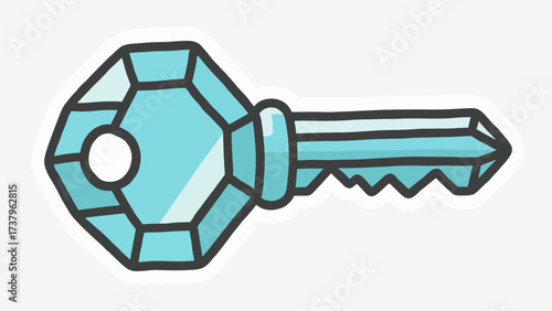 A simple and powerful doodle-style illustration of a magical crystal key, a classic and timeless icon for unlocking secrets, fantasy, and mystical adventures.
