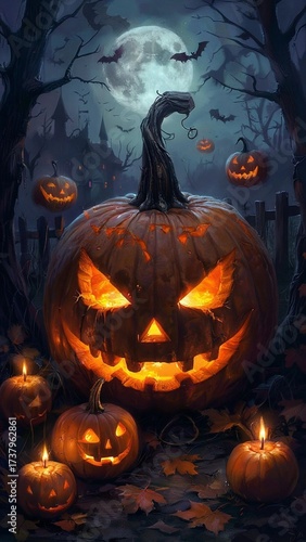 halloween pumpkin with bats