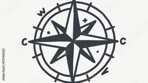 A simple and bold line art icon of a classic compass rose, a timeless and powerful symbol for navigation, direction, travel, adventure, and global exploration.
