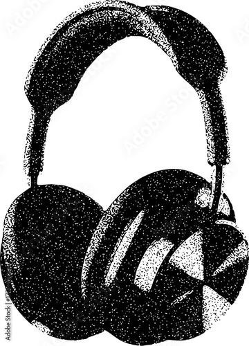 Black and White Stippled Illustration of Over-Ear Headphones