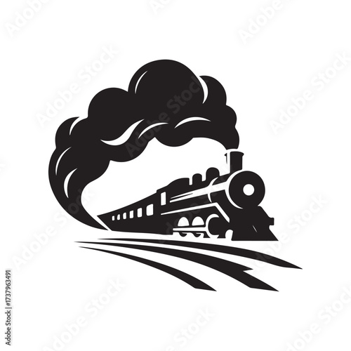 steam train rushing forward vector silhouette clip art logo design illustration