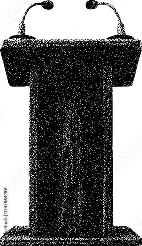 Black podium with two microphones, ready for a presentation or speech