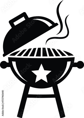Classic kettle grill with smoke rising