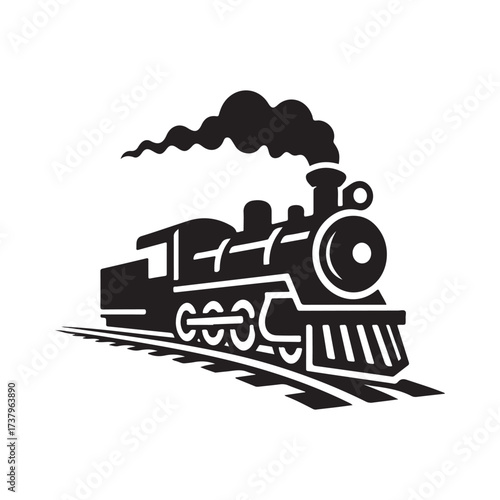 steam train rushing forward vector silhouette clip art logo design illustration
