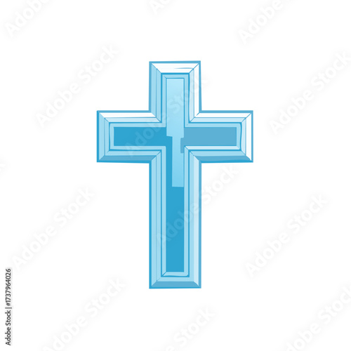 Shiny Blue Beveled Christian Cross Religious Symbol Illustration