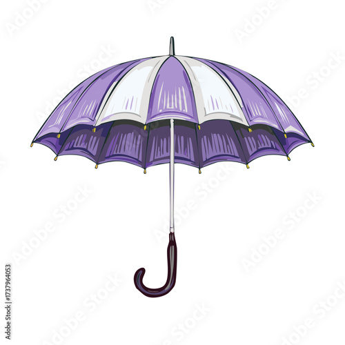 Open purple and white umbrella illustration, weather protection accessory