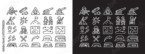 Military tactics icons. Military technology icons
