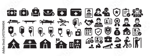 Military medicine and soldiers icons