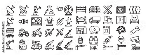 Military equipment icons missiles and radars
