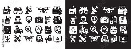 Military communications icons. Military technology icons