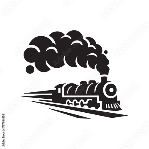 steam train rushing forward vector silhouette clip art logo design illustration
