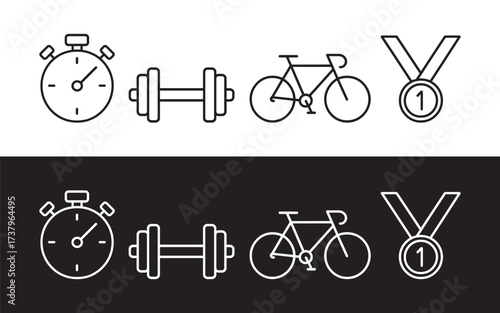 Dumbbell timer and bicycle linear icons