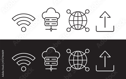 Wireless connection and internet icons in linear style