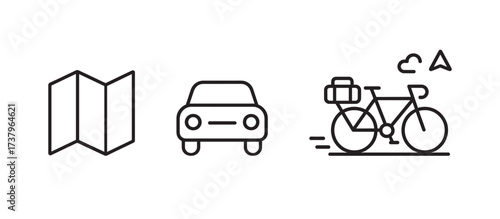 Car and bike map line icons