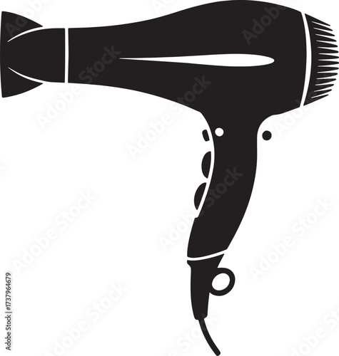 Hot Hair Dryer Silhouette. Salon Equipment for Drying & Styling Hair Style Tool Illustration