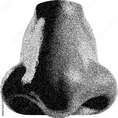 Close-up Stippled Illustration of a Human Nose in Black and White