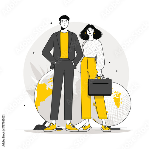 Boy and girl diplomats. Financial illustrations