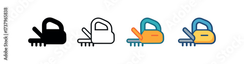 Vector icon hedge trimmer four styles black solid glyph outline minimal flat multicolor filled cartoon flat shaded.