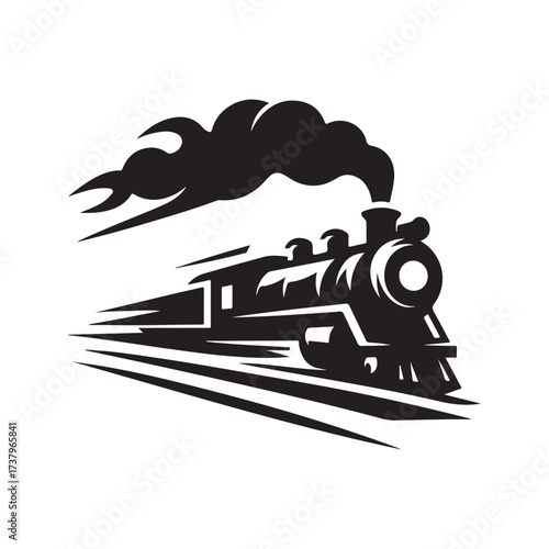 steam train rushing forward vector silhouette clip art logo design illustration