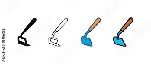 Vector icon wheel hoe four styles black solid glyph outline minimal flat multicolor filled cartoon flat shaded.
