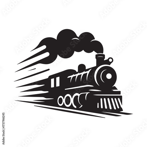 steam train rushing forward vector silhouette clip art logo design illustration