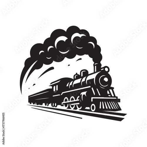 steam train rushing forward vector silhouette clip art logo design illustration