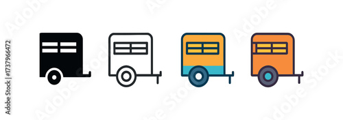 Vector icon livestock trailer four styles black solid glyph outline minimal flat multicolor filled cartoon flat shaded.