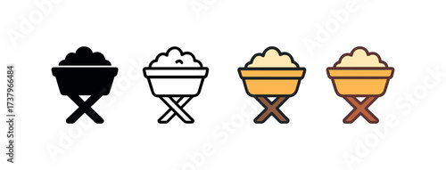 Vector icon feed trough four styles black solid glyph outline minimal flat multicolor filled cartoon flat shaded.